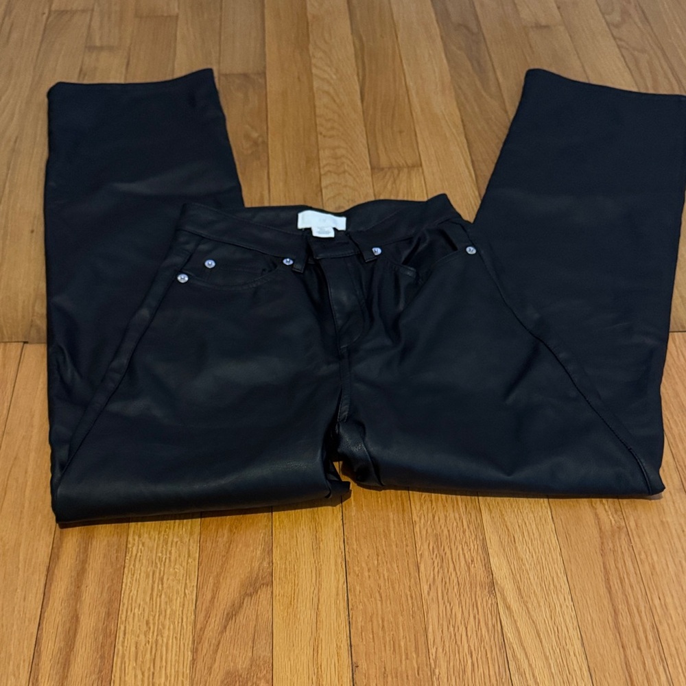 H&M Black Faux Leather Straight Leg Pants